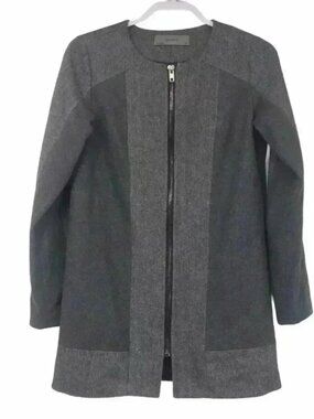 Wells Grace Wool Blend Herringbone Zip Coat XS Gray